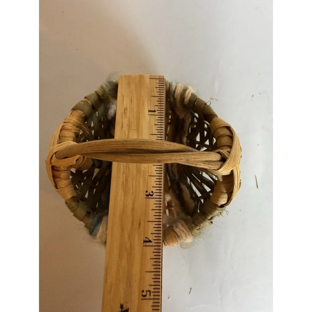 Vintage Small Buttocks Basket HANDMADE God Eye Yard Woven Cottage Farm Gathering